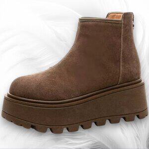 Brown Faux Suede Platform Winter Boots – Warm Lined, Size 8